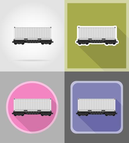 ferroviaria, tren, plano, iconos, vector, ilustración vector