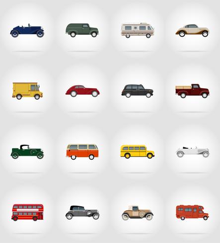 viejo transporte retro iconos planos vector illustration