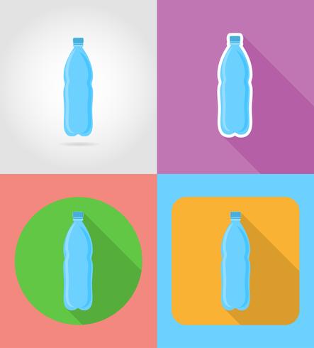 agua mineral en una botella de plástico iconos planos de comida rápida con la ilustración de vector de sombra