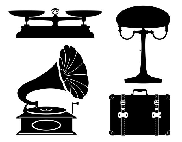 domestic appliances old retro vintage set icons stock vector illustration