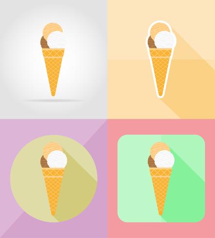 Ilustración de vector de iconos planos de helado