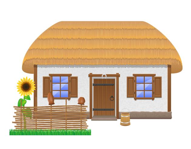 ancient farmhouse with a thatched roof vector illustration