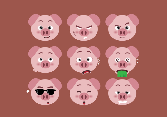 Conjunto de expresión de caras de cerdo vector