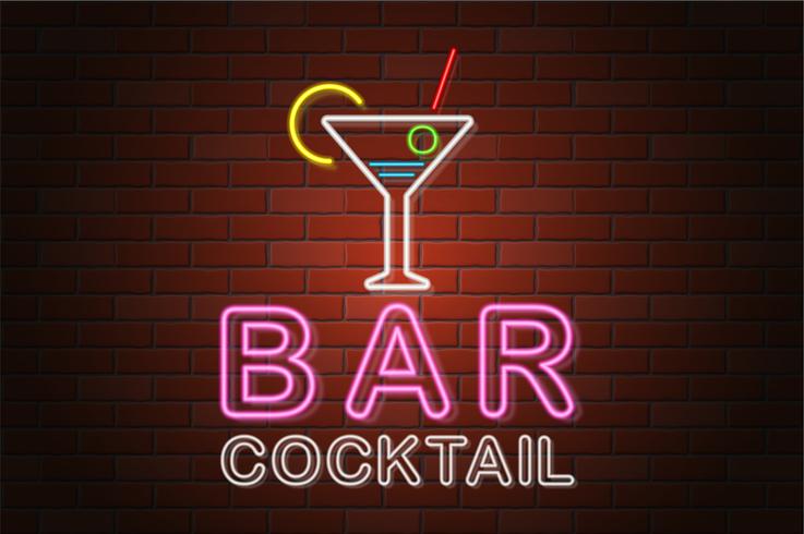 glowing neon signboard beer bar vector illustration