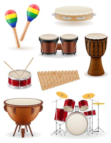 percussion musical instruments set icons stock vector illustration