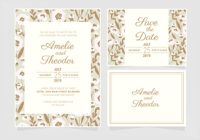 Vector Floral Wedding Invitation Template