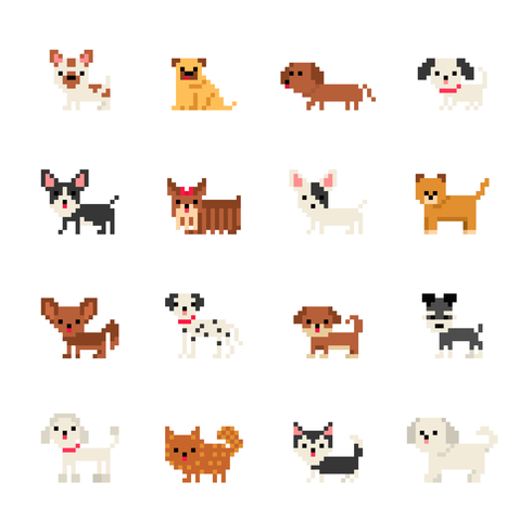 Pixel Art Dog Character Vector Icons