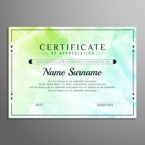 Abstract certificate template watercolor design vector