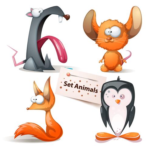 Rata, ratón, zorro, pingüino - set animales vector