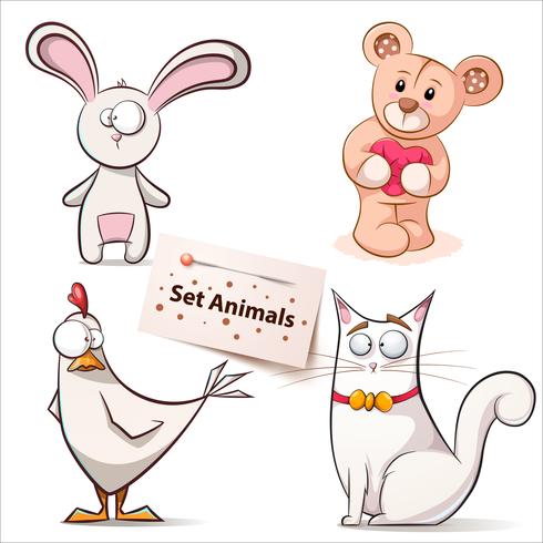 Rabbit, hen, bear, cat - set animals. vector