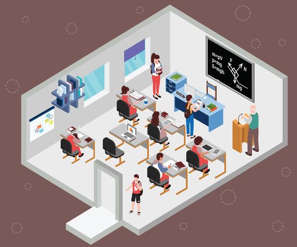 Isometric Artwork Concept of Classroom of Students vector