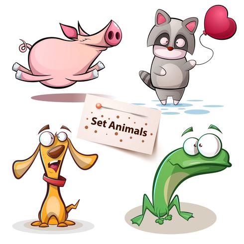 Cerdo, mapache, perro, rana - set animales. vector