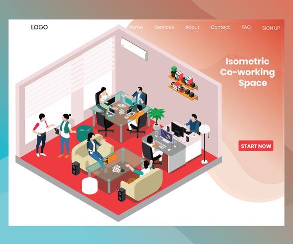 Isometric Artwork Concept of Co-Working Space For People vector