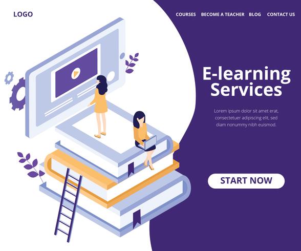 Isometric Artwork Concept of E Learning of Students vector