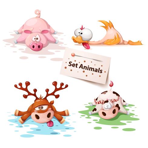 Set sleep animals - pig, duck, deer, cow vector