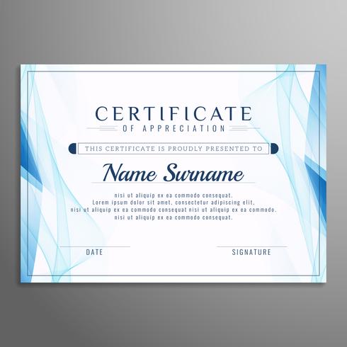 Abstract blue wavy certificate template design vector