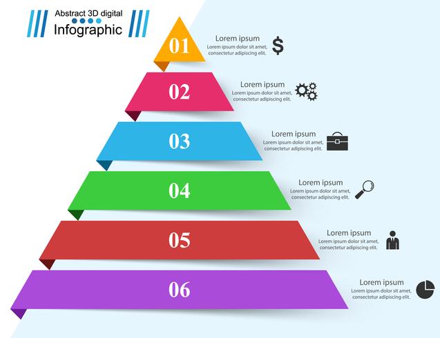 Ejemplo del vector del estilo de la papiroflexia de Infographics del negocio de la pirámide.