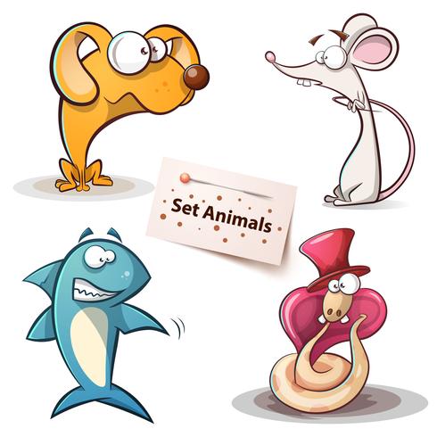 Perro, ratón, tiburón, serpiente - set animales vector