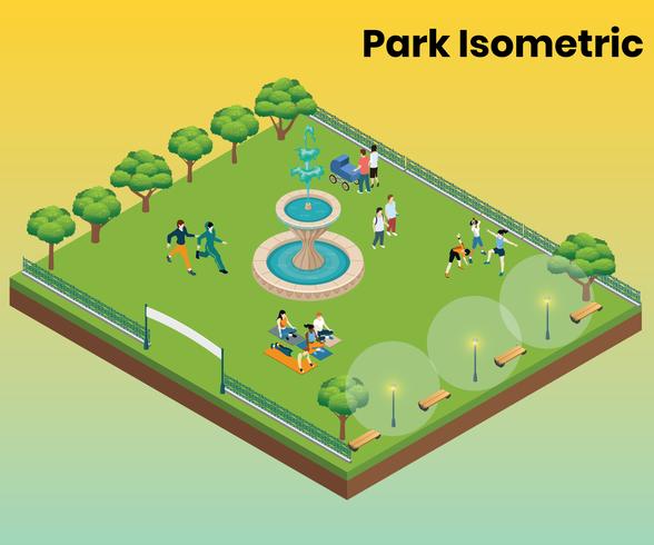 Concepto de ilustraciones isométricas del parque para el entretenimiento vector