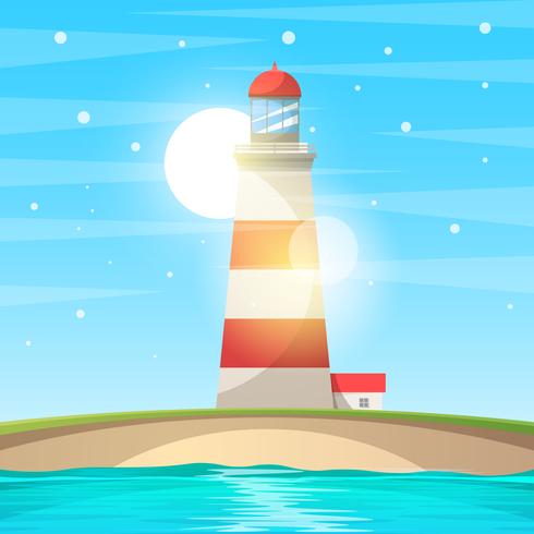 Faro, mar - paisaje de dibujos animados. vector