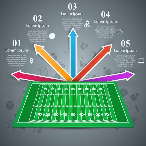 Fútbol americano. Campo de Gren. Infografía de negocios. vector