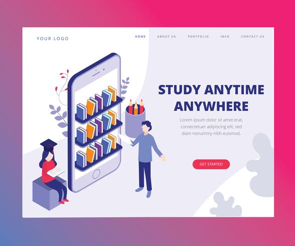 Isometric Artwork Concept of Study Anytime Anywhere vector