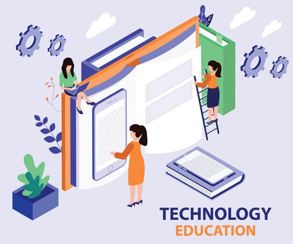 Ilustraciones isométricas concepto de educación tecnológica vector