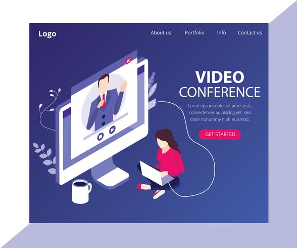 Isometric Artwork Concept of Video Conference vector