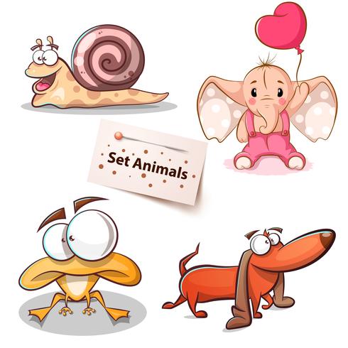 Snail, elephant, frog, dog - set animals vector