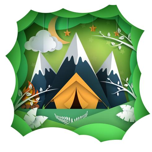 Pape summer landsape. Mountain, tent illustration. vector