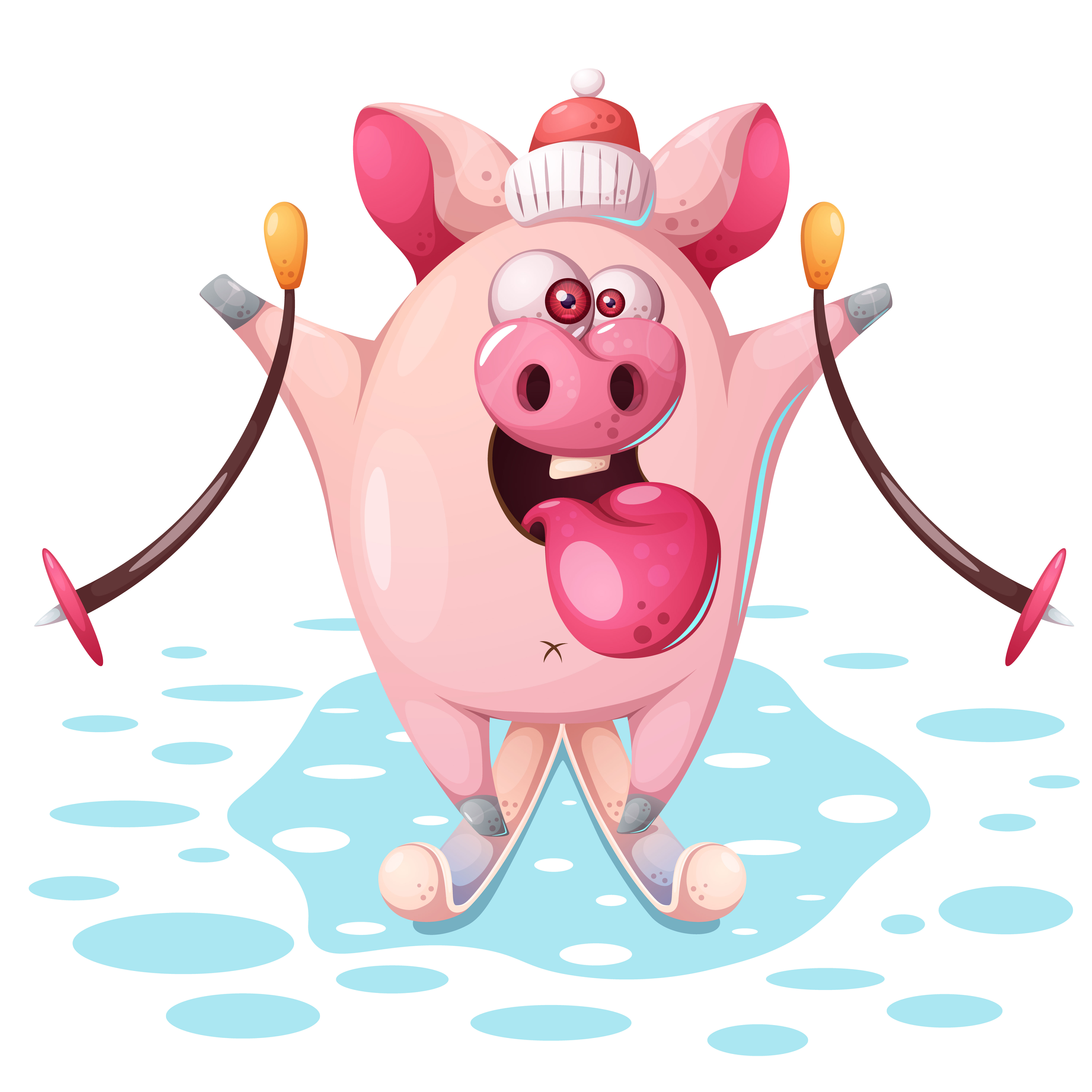 Cute pink pig with ski. - Download Free Vectors, Clipart Graphics & Vector Art