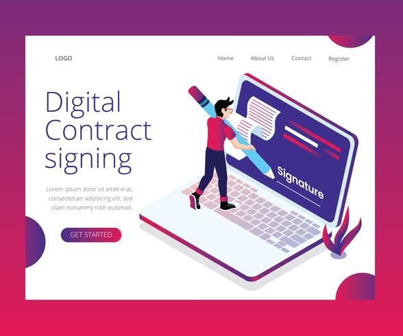 Isometric Artwork Concept of Digital Contract Signing  vector