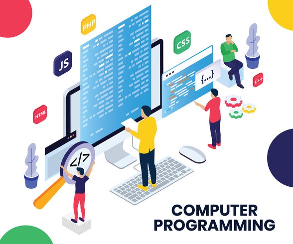 Programación del concepto de ilustraciones isométricas vector