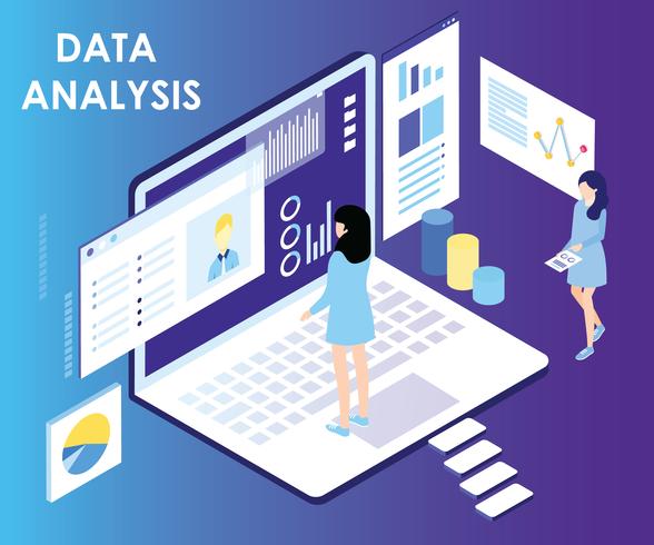 Concepto isométrico de las ilustraciones del análisis de datos vector