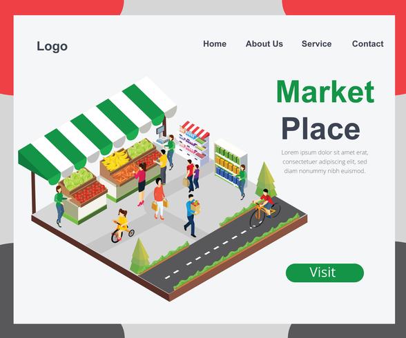 Local Market Place of Vegetable Isometric Artwork Concept vector