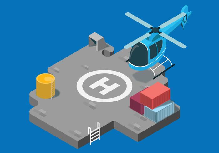 Helicopter Landed on Helipad Isometric Vector Illustration