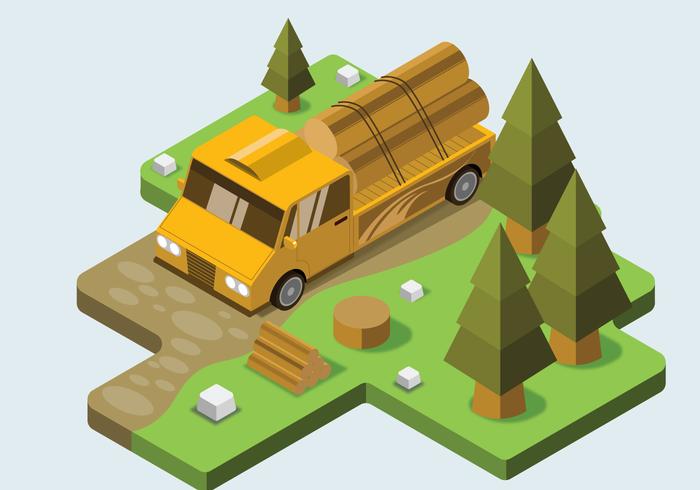 Truck Logging At Forest Isometric Vector
