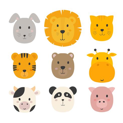 Animal Faces Set Vector Collection