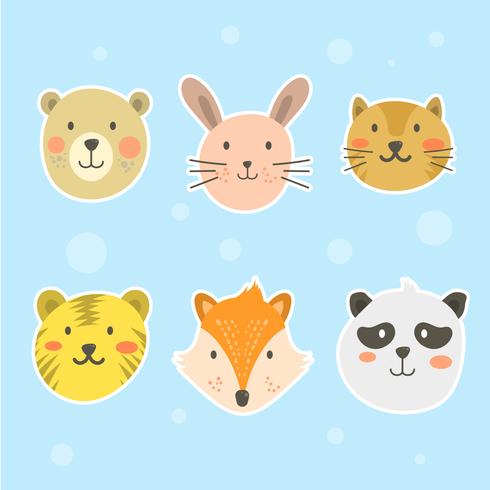 Flat Cute Animal Face Vector Collection