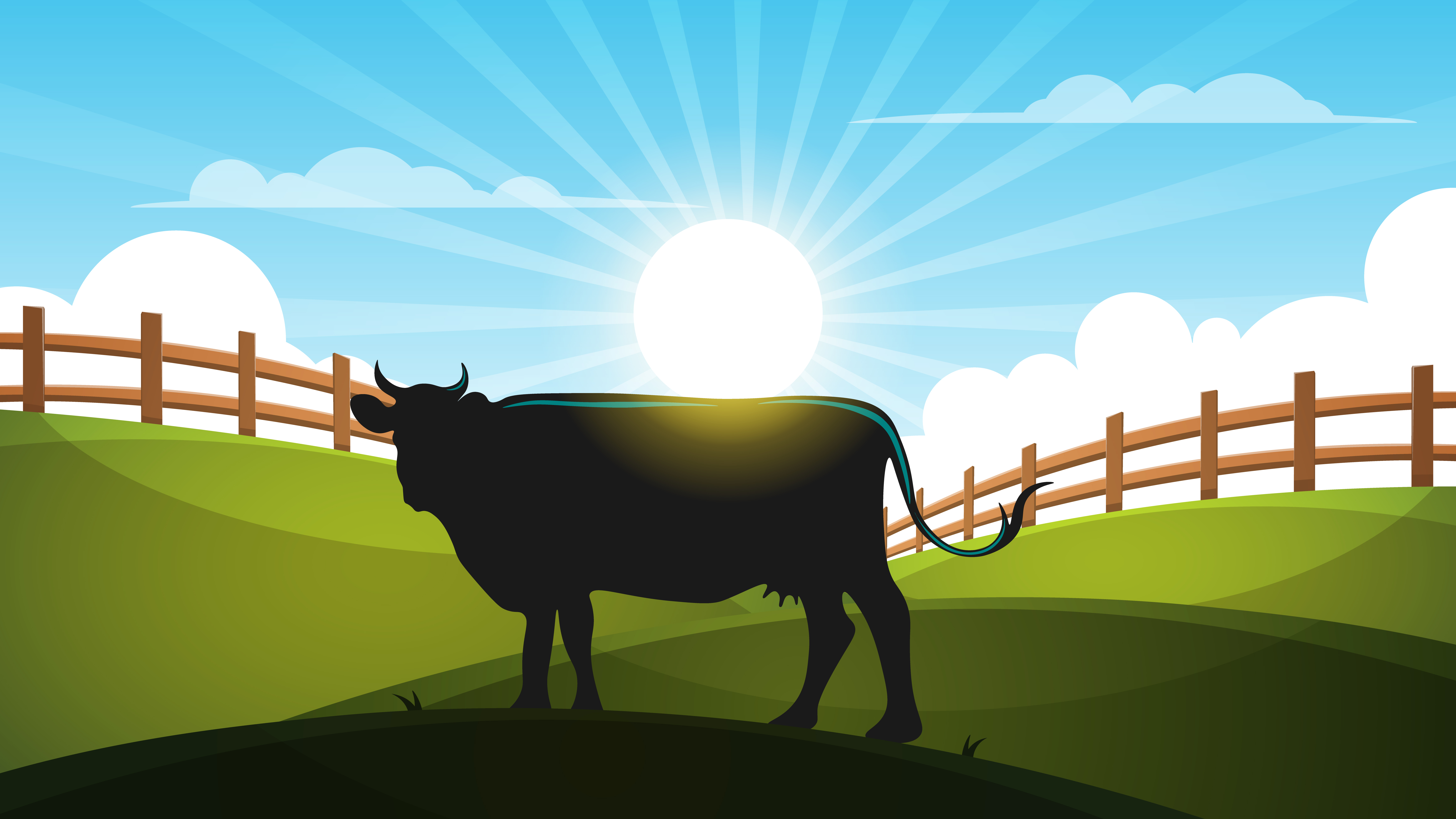 Cow in the meadow - cartoon landscape illustration. - Download Free