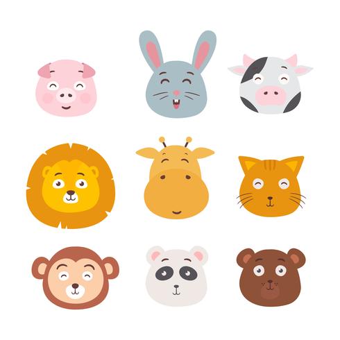 Caras de animales conjunto ilustración vectorial vector