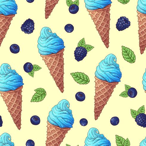 Patrón sin fisuras de la ilustración de vector de cono de helado