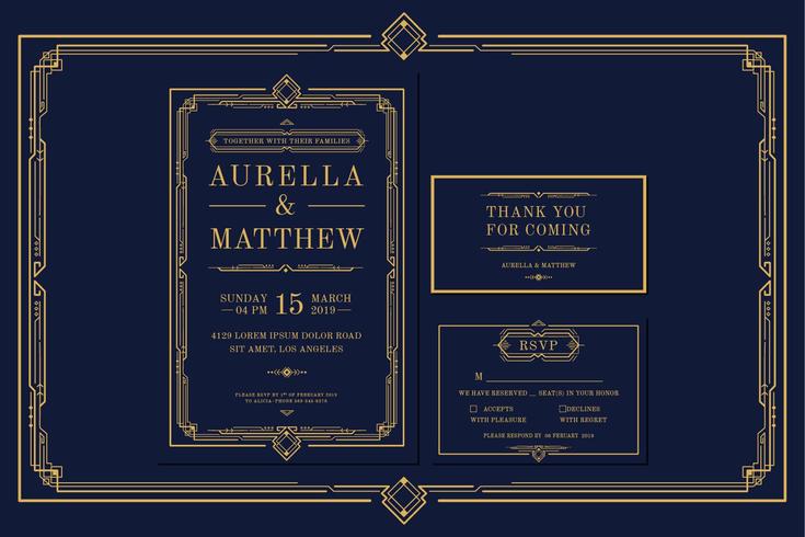 Classic Premium Vintage Style Art Deco Engagement  Wedding Invitation vector