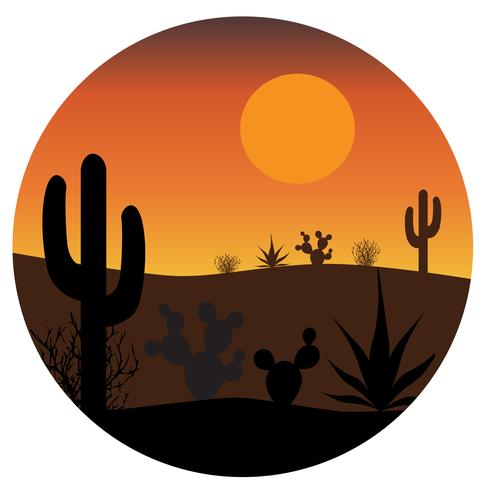 Escena de cactus del desierto en circulo vector