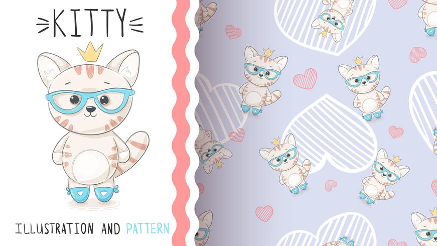 Cute princess kitty - seamless pattern vector