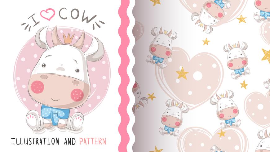 Pretty cute cow - seamless pattern vector