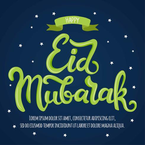 Eid Mubarak  Eid Fitr  greeting typography  lettering hand drawing with Illustration Ribbon - Illustration Vector - Vector