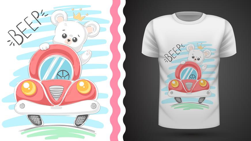 Cute bear and car- idea for print t-shirt vector