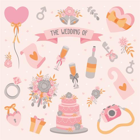 Hand drawn doodle Love Wedding Element Icon Set vector