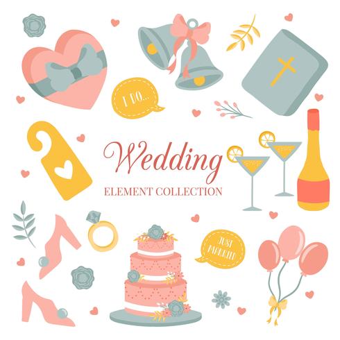 Hand drawn doodle Love Wedding Element Icon Set vector